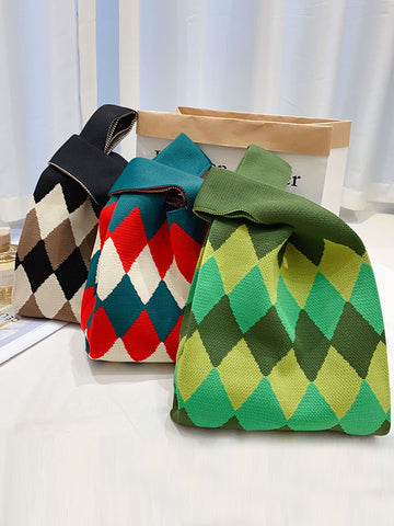 Urban Rhombic Contrast Color Bags Accessories Handbags