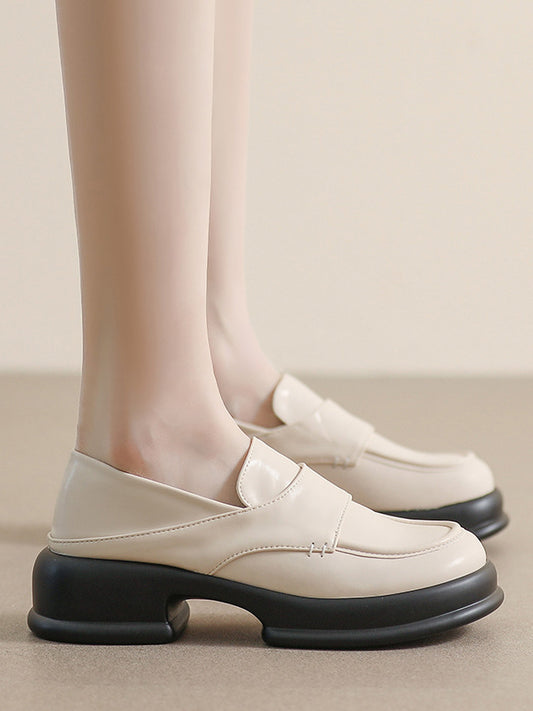 Round-Toe Split-Joint Loafers Platform Shoes