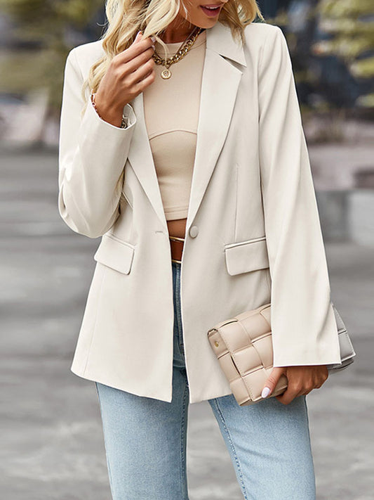 Long Sleeves Loose Solid Color Split-Joint Lapel Blazer Outerwear