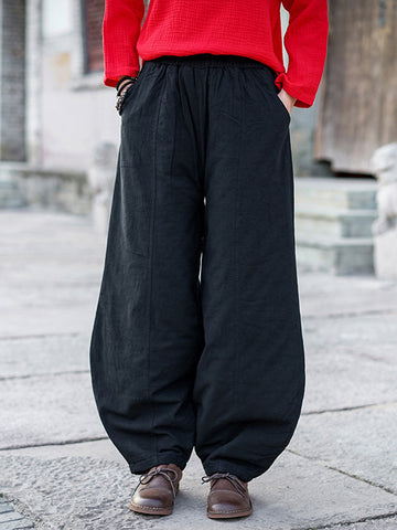 Casual Loose Keep Warm Elasticity Solid Color Casual Pants Bottoms