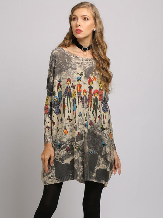 Urban Colorful Knitting Printed Long Sleeves Sweater