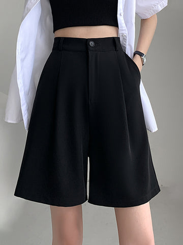 Stylish Solid Color High Waisted A-Line Wide Leg Trousers