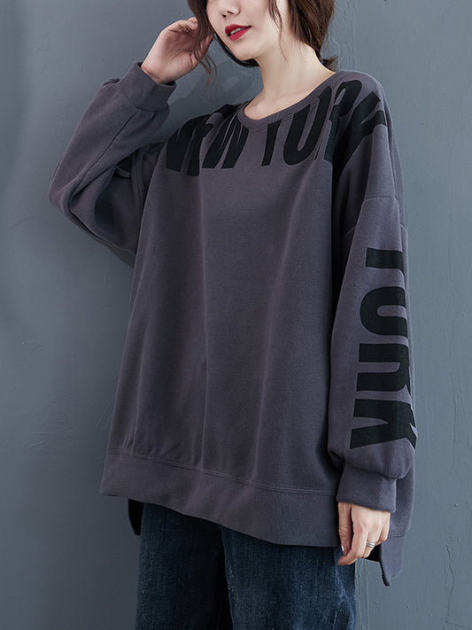 Stylish Letter Print Round-Neck Sweatshirt