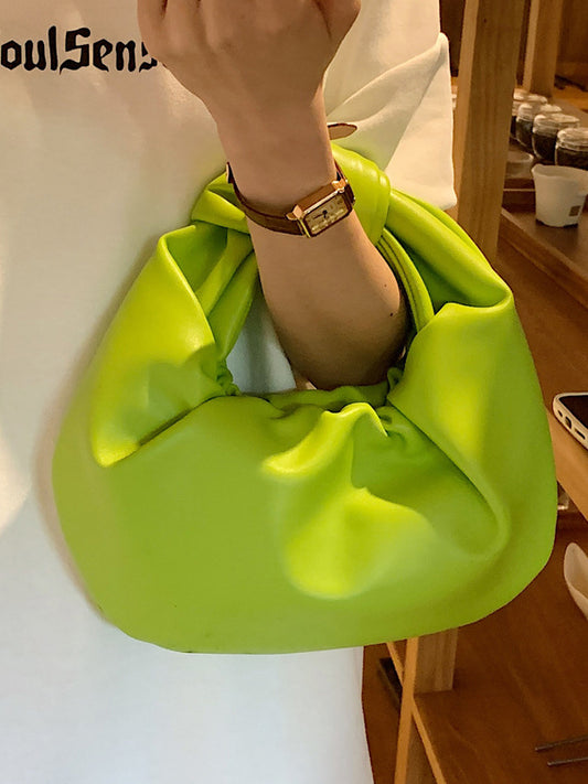 Bowknot Pleated Solid Color Handbags Accessories