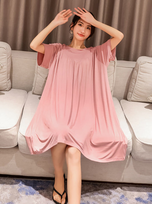 Loose Solid Color Pleated Modal Pajamas Dress