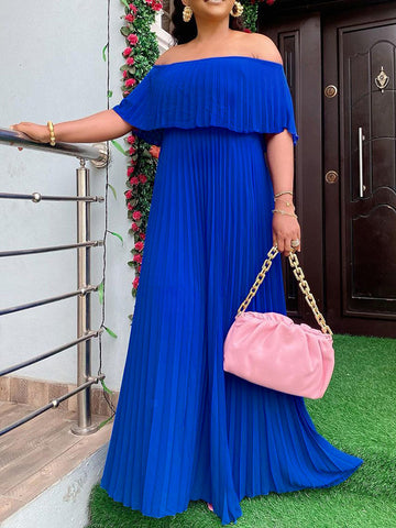 Wrap Pleated Solid Color Off-The-Shoulder Evening Dresses