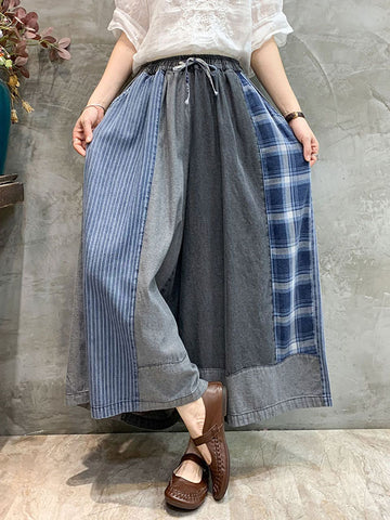 Wide Leg Split-Joint Striped Casual Pants Bottoms Jean Pants Bottoms