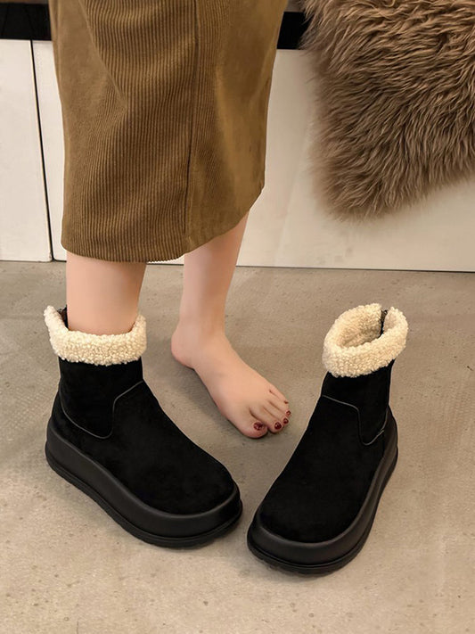 Round-Toe Split-Joint Velvet Boots Platform Shoes