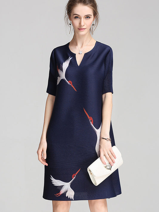 Original Elegant Crane Printed Mini Dress