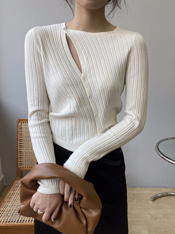 Fashion Asymmetric Solid Color Round-Neck Sweater Top