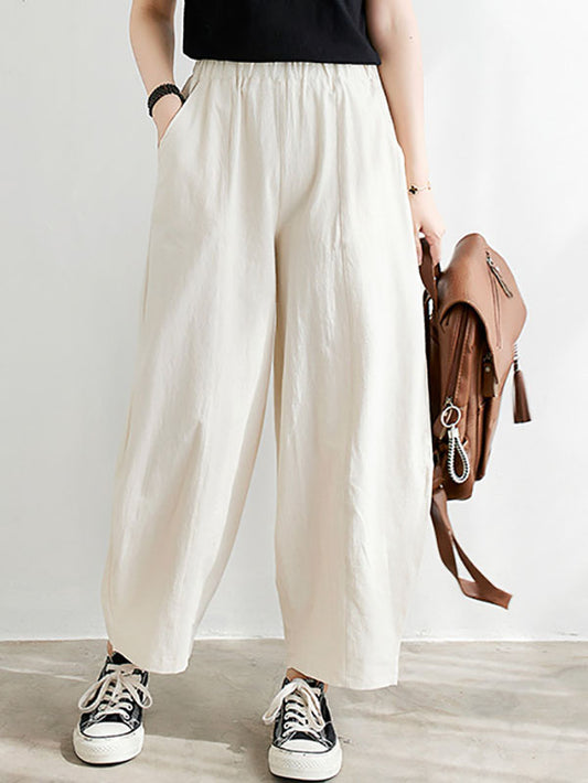 Wide Leg Loose Elasticity Solid Color Casual Pants Bottoms