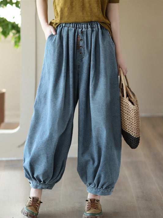 Harem Pants Loose Buttoned Elasticity Jean Pants Bottoms