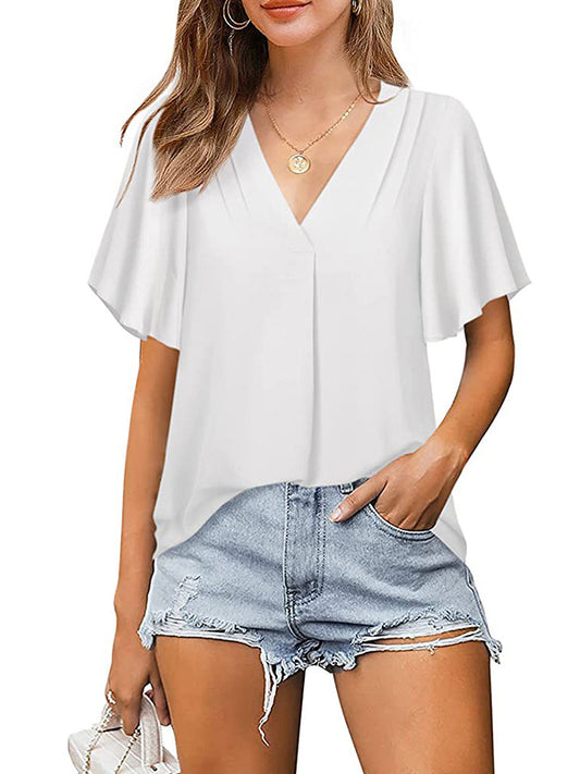 Urban Loose Falbala Solid Color Chiffon T-Shirt