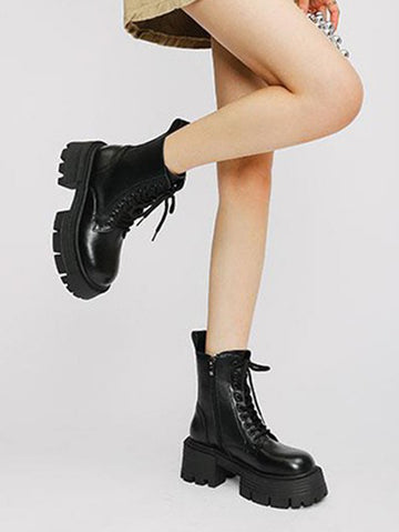 Lace-Up Round-Toe Split-Joint Boots Platform Shoes