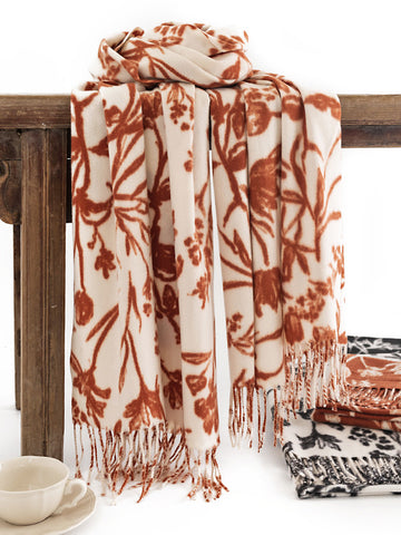 Contrast Color Printed Tasseled Shawl&Scarf