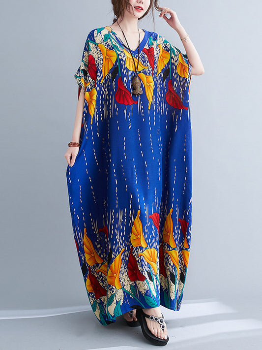 Ethnic Printed Vintage Super Loose Batwing Sleeve Dress