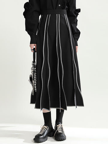 Original Irregular Contrast Color Striped Skirt