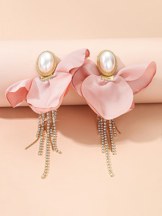 Flower Shape Rhinestone Tasseled Earrings Accessories