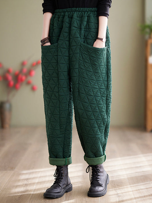 Harem Pants High Waisted Elasticity Quilted Split-Joint Pants Trousers