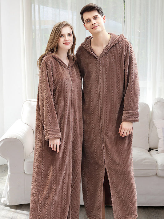 Comfortable Hooded Zipper Warm Pajama Robe