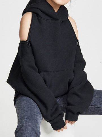 Casual Loose Solid Color Hoodies Top