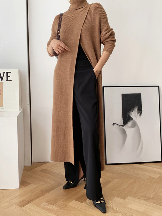 Original Loose Solid Color Split-Front Sweater Dress