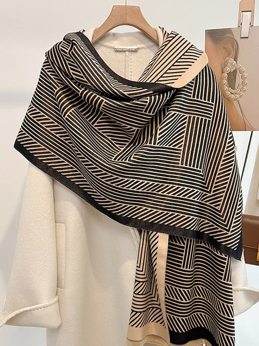 Fringed Keep Warm Striped Scarf